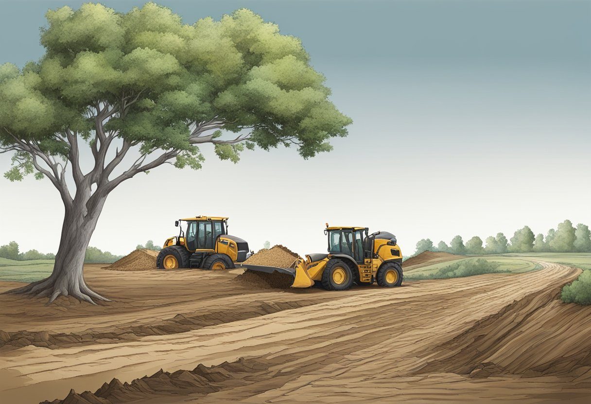 Trees being cut down, leading to bare land and soil erosion